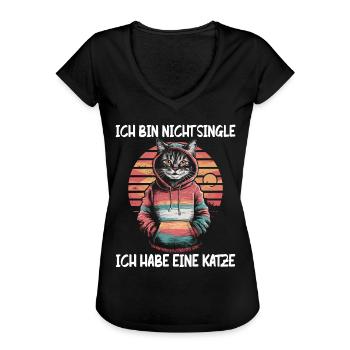 Ich bin nicht Single Ich habe eine Katze - Frauen Vintage T-Shirt - Schwarz - Vorne - Danielle (179cm)