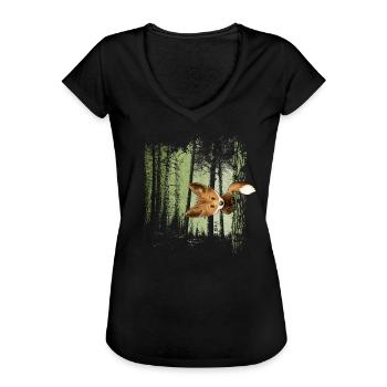 Lässiger Fuchs hinterm Baum im Zwielicht-Wald - Frauen Vintage T-Shirt - Schwarz - Vorne - Danielle (179cm)