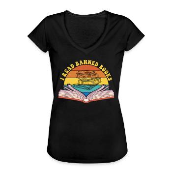 Ich las verbotene B�cher Retro Sunset Banned Book - Frauen Vintage T-Shirt - Schwarz - Vorne