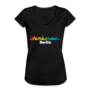 Skyline Berlin, LGBT - Frauen Vintage T-Shirt - Schwarz - Vorne - Danielle (179cm)