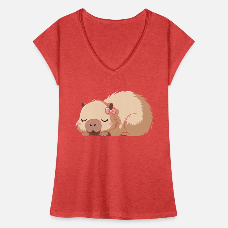 Cute Capybara Pink Bow Capybara Women's Vintage T-Shirt