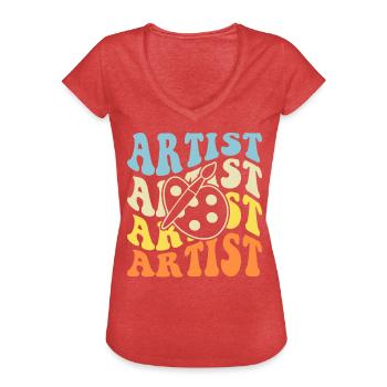 Artiste - T-shirt vintage Femme - rouge chiné - Devant - Danielle (179cm)