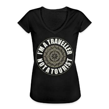 Kein Tourist, Reisender - Frauen Vintage T-Shirt - Schwarz - Vorne - Danielle (179cm)