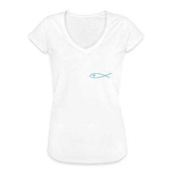 Christ Fisch - Frauen Vintage T-Shirt - Schwarz - Vorne - Danielle (179cm)