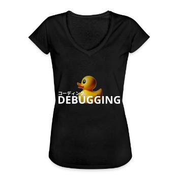 LUZILLION CODER COUTURE, RUBBER DUCK DEBUGGING - Women's Vintage T-Shirt - black - Front - Danielle (179cm)