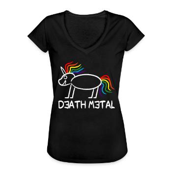 Death Metal Einhorn - Frauen Vintage T-Shirt - Schwarz - Vorne - Danielle (179cm)