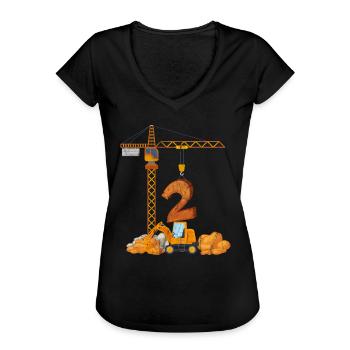 Excavator birthday present for the 2nd birthday - Women's Vintage T-Shirt - black - Front - Danielle (179cm)