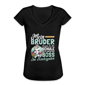Kindergarten Start Kita Geschwisterkind Bruder - Frauen Vintage T-Shirt - Schwarz - Vorne