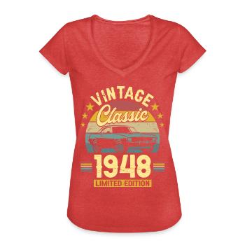 Car Vintage 1948 75 Years Anniversary - Women's Vintage T-Shirt - heather red - Front - Danielle (179cm)