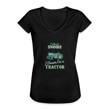 Bulldog, I dream im a tractor, Traktor, Trecker - Frauen Vintage T-Shirt - Schwarz - Vorne - Danielle (179cm)