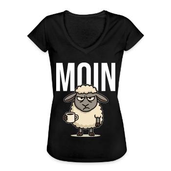MOIN – Grummeliges Schaf mit Kaffee | Morgenmuffel - Frauen Vintage T-Shirt - Schwarz - Vorne - Danielle (179cm)