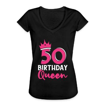 50 Birthday Queen - Geschenk 50. Geburtstag - Frauen Vintage T-Shirt - Schwarz - Vorne - Danielle (179cm)