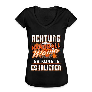 Achtung Handballmama Es könnte eskalieren Mama - Frauen Vintage T-Shirt - Schwarz - Vorne - Danielle (179cm)
