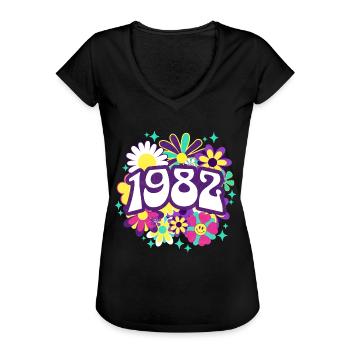Groovy et Vintage 1982 40 Ans Anniversaire - T-shirt vintage Femme - noir - Devant - Danielle (179cm)
