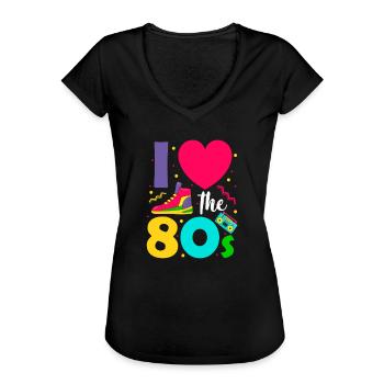 80er - Frauen Vintage T-Shirt - Schwarz - Vorne - Danielle (179cm)