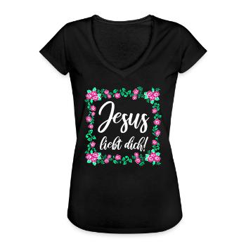Jesus Liebt Dich - Frauen Vintage T-Shirt - Schwarz - Vorne - Danielle (179cm)