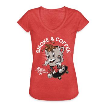 Cigarettes et café - T-shirt vintage Femme - rouge chiné - Devant - Danielle (179cm)