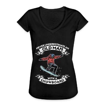 Unterschätze nie einen alten Mann mit Snowboard - Frauen Vintage T-Shirt - Schwarz - Vorne - Danielle (179cm)