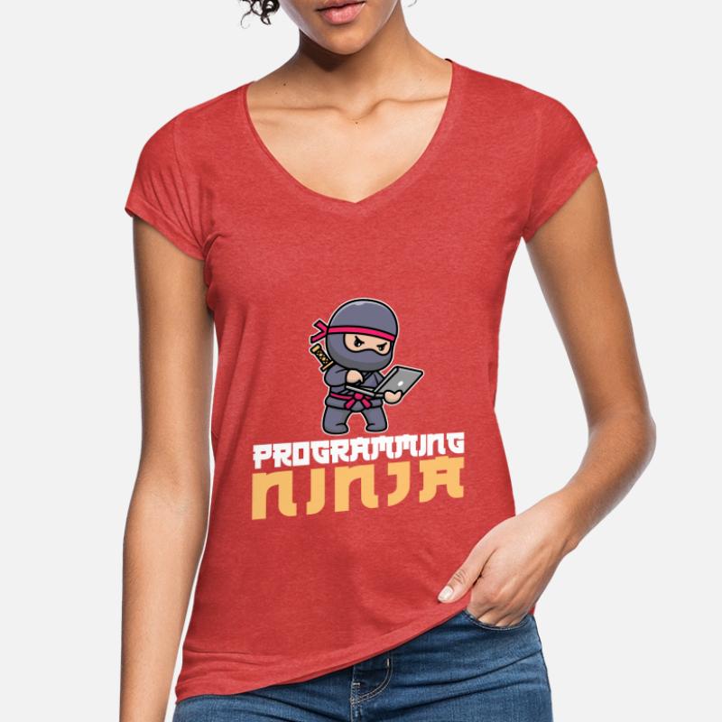 Entwickler Coder Programmierer Ninja Frauen Vintage T-Shirt
