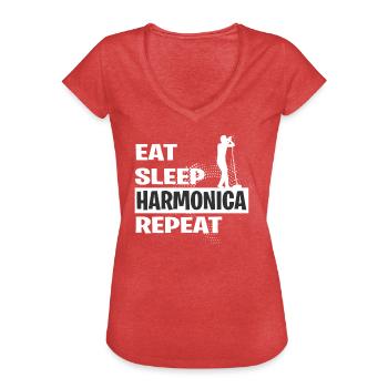 HARMONICA - T-shirt vintage Femme - rouge chiné - Devant - Danielle (179cm)