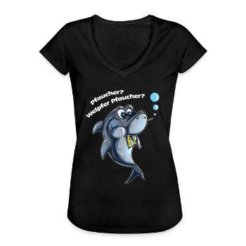 Hai Fisch Taucher Hailiebhaber lustiger Taucher - Frauen Vintage T-Shirt - Schwarz - Vorne - Danielle (179cm)