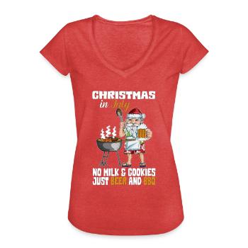 Au lieu de biscuits au lait bière et BBQ Noël en juillet - T-shirt vintage Femme - rouge chiné - Devant - Danielle (179cm)