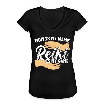 Mama is my name - Reiki is my game - Women's Vintage T-Shirt - black - Front - Danielle (179cm)