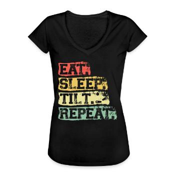 Manger. Dormir. Pencher. Répéter. -Flipper - T-shirt vintage Femme - noir - Devant - Danielle (179cm)