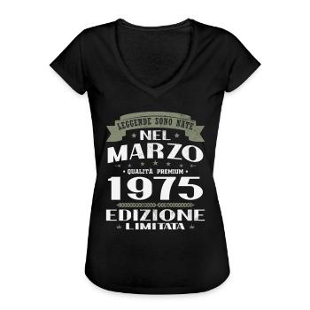 Mars 1975 Vintage Cadeau d’anniversaire - T-shirt vintage Femme - noir - Devant - Danielle (179cm)