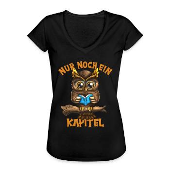 Eule liest gern Buch nur noch ein Kapitel Spruch - Frauen Vintage T-Shirt - Schwarz - Vorne - Danielle (179cm)