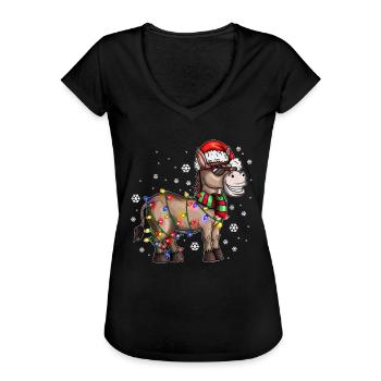 Christmas Esel mit Weihnachtsmütze im Schnee - Frauen Vintage T-Shirt - Schwarz - Vorne - Danielle (179cm)
