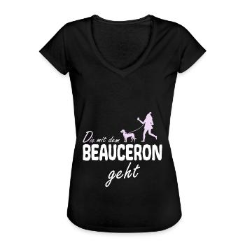 Beauceron die mit dem geht Spruch - Frauen Vintage T-Shirt - Schwarz - Vorne - Danielle (179cm)