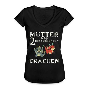 Frau Mutter Drachen - Frauen Vintage T-Shirt - Schwarz - Vorne