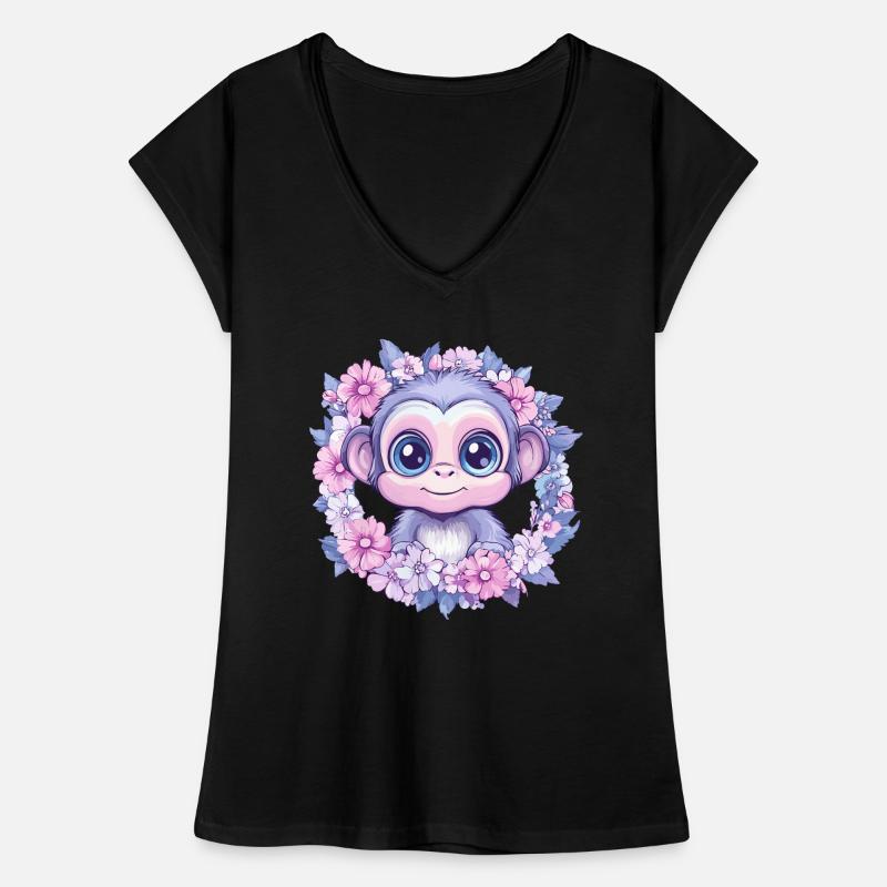 Mignon bébé singe dans une couronne de fleurs T-shirt vintage Femme