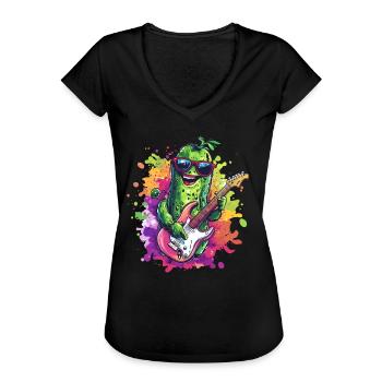 Rockige Gitarre-Gurke - Frauen Vintage T-Shirt - Schwarz - Vorne - Danielle (179cm)