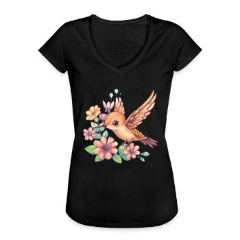 Colibri entre les fleurs - T-shirt vintage Femme - noir - Devant - Danielle (179cm)