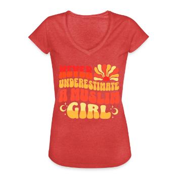 Jamais Sous-estimer Fille Musulmane - T-shirt vintage Femme - rouge chiné - Devant - Danielle (179cm)