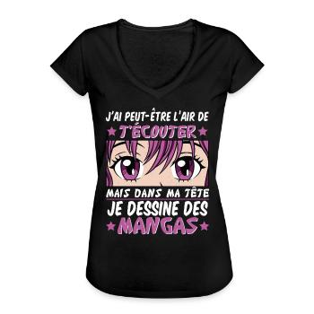 Anime | Je Dessine Des Mangas - T-shirt vintage Femme - noir - Devant