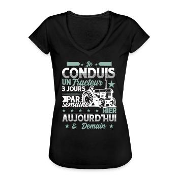 Cadeaux Pour Tracteurs & Agriculteurs - T-shirt vintage Femme - noir - Devant - Danielle (179cm)