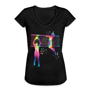 Joueurs de volley-ball enfants beach-volley - T-shirt vintage Femme - noir - Devant