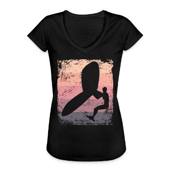 Wing Foil Wingsurf Retro Foil Wings - T-shirt vintage Femme - noir - Devant - Danielle (179cm)