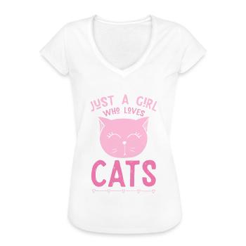 Just a girl who loves cats - Katzendame - Frauen Vintage T-Shirt - Schwarz - Vorne - Danielle (179cm)