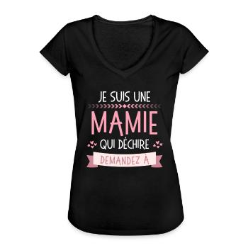 Mamie Qui déchire demandez à personnalisé - T-shirt vintage Femme - noir - Devant
