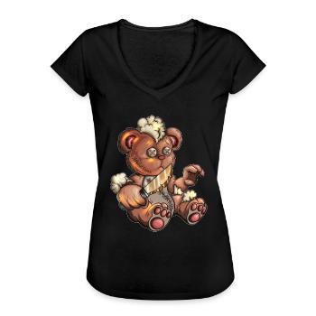 Stofftier Teddybär Teddy mit Messer Halloween - Frauen Vintage T-Shirt - Schwarz - Vorne - Danielle (179cm)