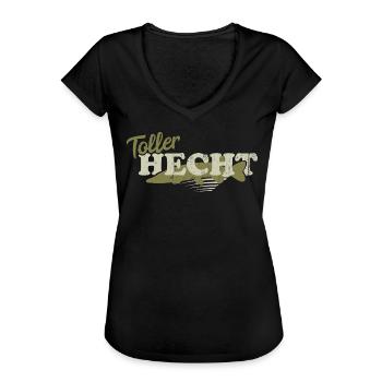 Great pike angler Angel fishing sayings gift - Women's Vintage T-Shirt - black - Front - Danielle (179cm)