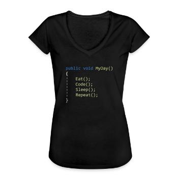 C # Eat Code Sleep Repeat - Programmeur - T-shirt vintage Femme - noir - Devant - Danielle (179cm)