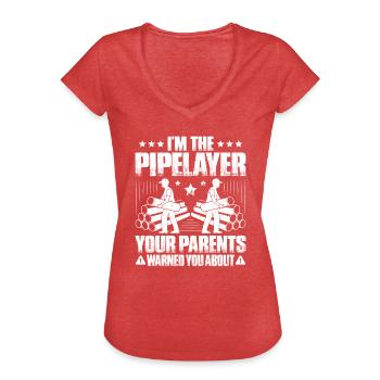 Constructeur de pipelines Construction de pipelines Pipelayer - T-shirt vintage Femme - rouge chiné - Devant - Danielle (179cm)