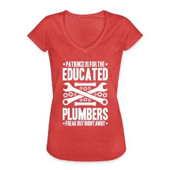 Usine mécanicien plombier plombier chauffage sanitaire - T-shirt vintage Femme - rouge chiné - Devant - Danielle (179cm)