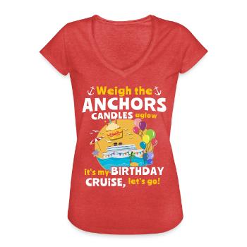 Anniversaire de croisière - T-shirt vintage Femme - rouge chiné - Devant - Danielle (179cm)