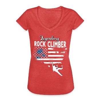 Grimpeurs US - T-shirt vintage Femme - rouge chiné - Devant - Danielle (179cm)